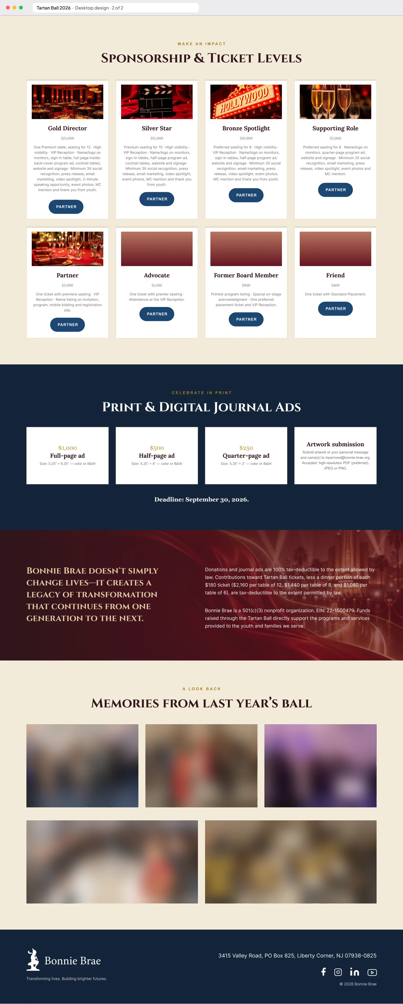 Bonnie Brae Tartan Ball Landing Page · Chosen design: sponsorship to footer, image 1