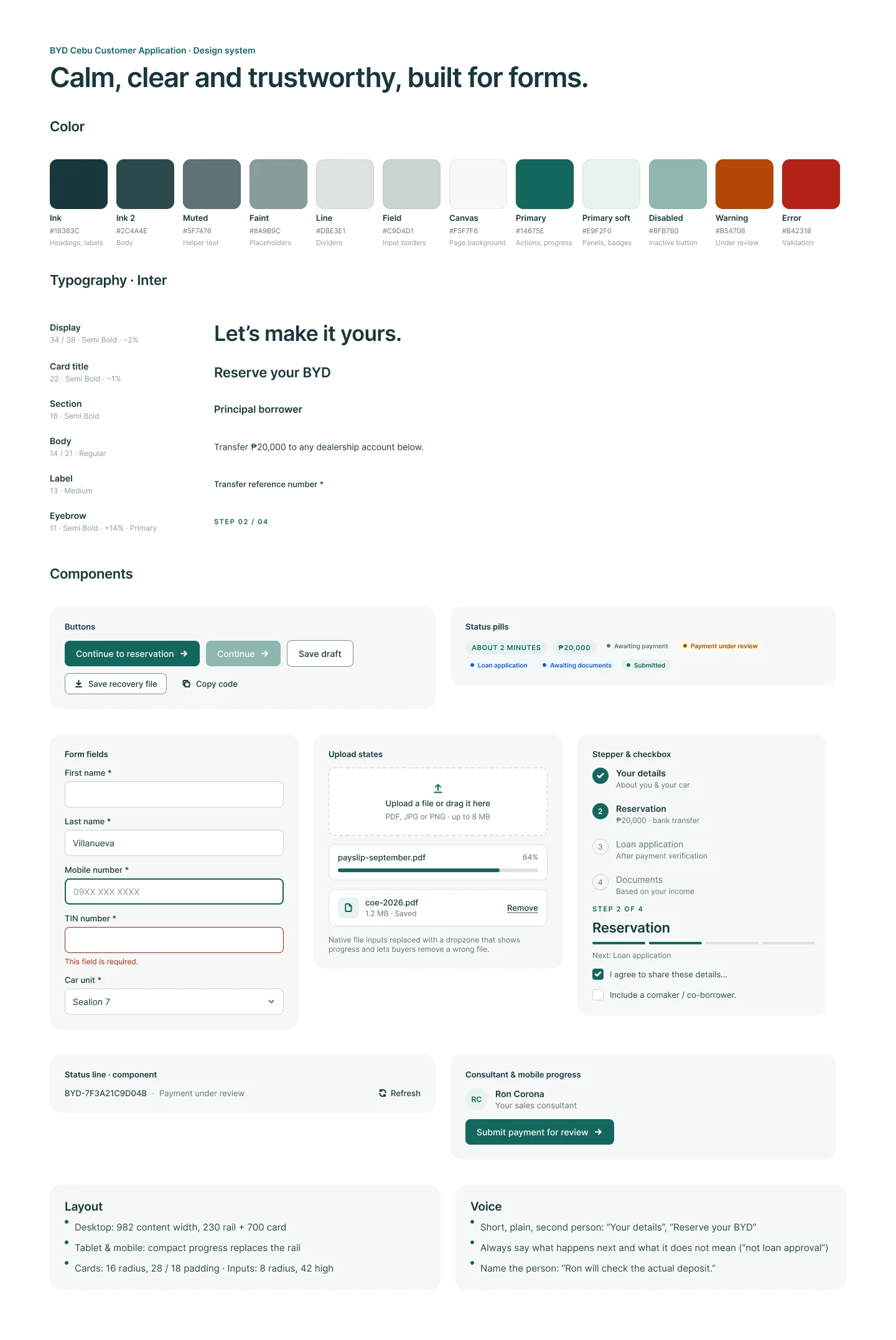 BYD Cebu Customer Application · Reservation & Loan Portal · Design system, image 1